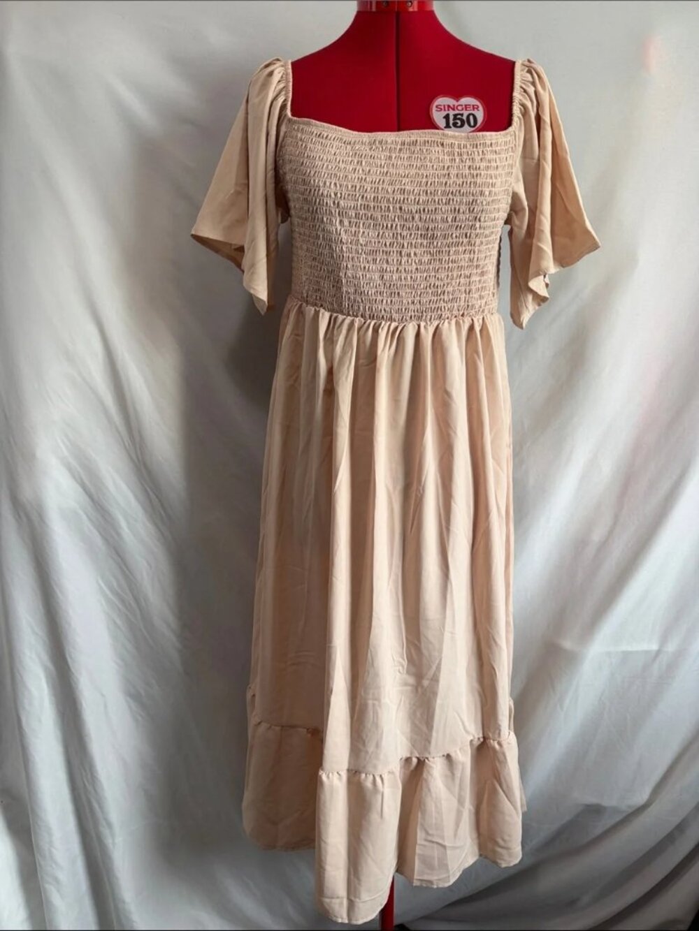Smocked Square-Neck Maxi Dress in Blush